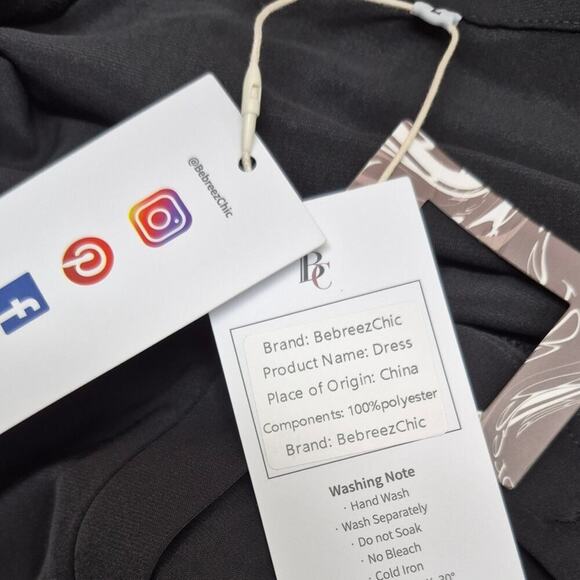 NWT Bebreez Chic 100% Polyester Shirt Dress Sash Tie Waist Black Sz L - Picture 6 of 7